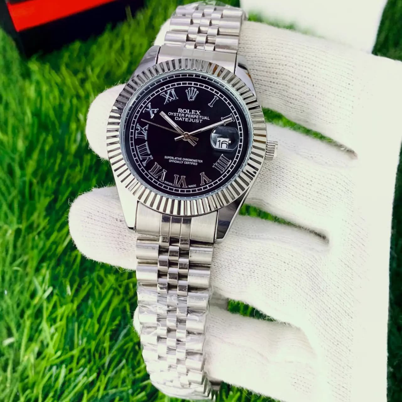 Premium Datejust Style Black Dial Watch | Stainless Steel | Fluted Bezel | Date Display | For Men
